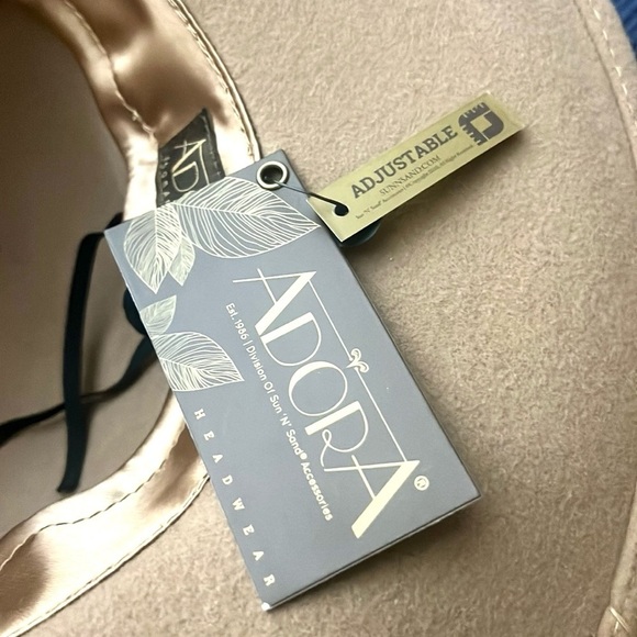 NWT,Adora SPF 50+ Adjustable Fedora, Soft Camel Wide-Brim Hat, Bow Embellishment - Picture 3 of 6